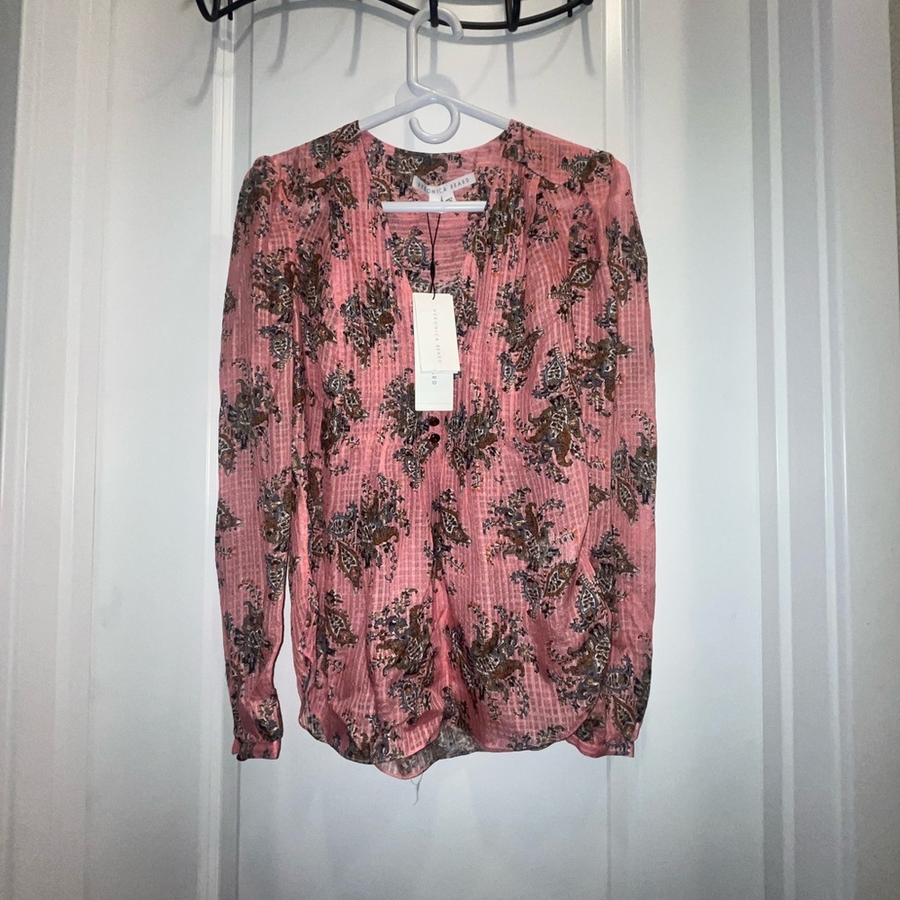 NWT Veronica Beard Lowell 100% silk Blouse in peony multi - Picture 2 of 5